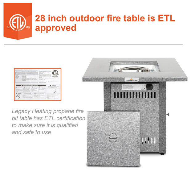 28" 50000 BTU Silver Outdoor Propane Gas Fire Pit Table