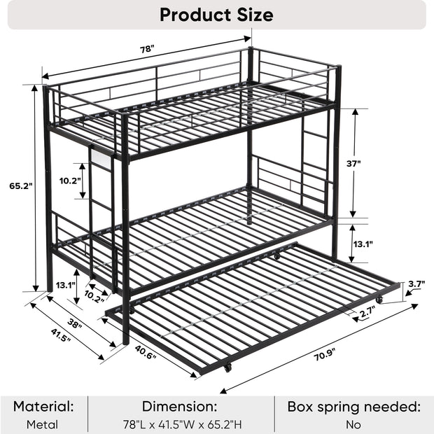 Twin Over Twin Bunk Bed Frame with Trundle. Can be Divided Into Two Beds