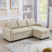 Convertible Sleeper Sectional Sofa with Storage Chaise, Beige