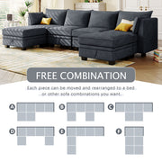 U-Shape Modular Sectional Sofa,  Convertible Sofa Bed with Reversible Chaise