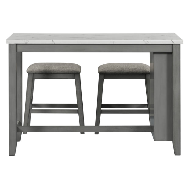 5-piece Counter Height Dining Table Set with Built-in Storage Shelves,Grey