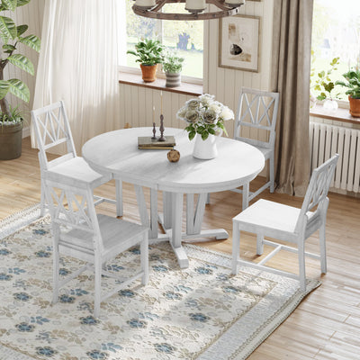 Rustic 5-Piece Extendable Table Dining Set Round Trestle Table and 4 Cross Back Dining Chairs, Gray