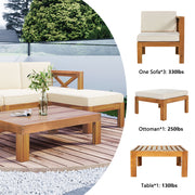 Outdoor Patio Wood 5-Piece Sectional Sofa Seating Group  Natural Finish