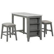 5-piece Counter Height Dining Table Set with Built-in Storage Shelves,Grey