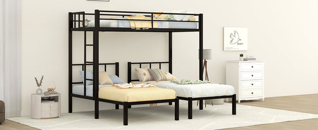 Twin over Twin & Twin Bunk Beds for 3, Twin XL over Twin & Twin Bunk Bed Metal Triple Bunk Bed, Black