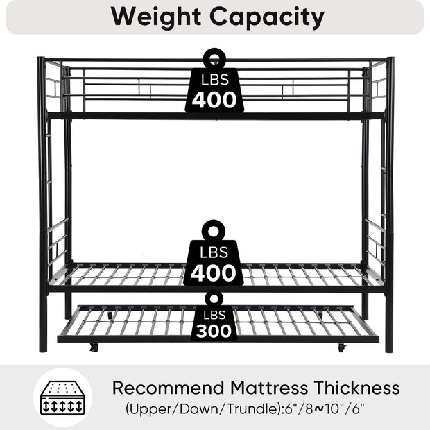 Twin Over Twin Bunk Bed Frame with Trundle. Can be Divided Into Two Beds