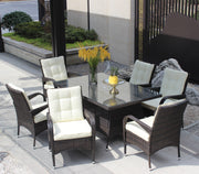 7-Piece Outdoor Dining Set with Table & 6 Chairs (Brown & Beige)