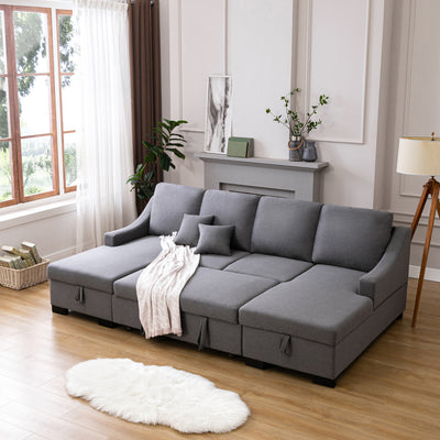 Convertible Sleeper Sectional with 2 Storage Chaise, Grey