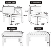 Outdoor Patio Wood 5-Piece Sectional Sofa Seating Group  Natural Finish