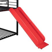 Twin Over Twin Metal Bunk Bed , House With Slide,Three Colors Available.(Black with Red Slide