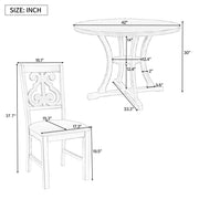 5-Piece Round Dining Set with Special-shaped Legs and an Exquisitely Designed Hollow Chair Back (Gray)