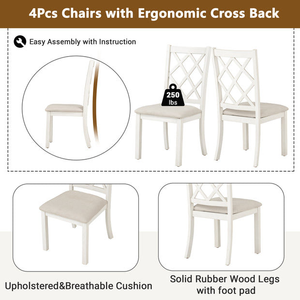 Mid-Century Solid Wood 5-Piece Round Dining Set with Upholstered Chairs, Walnut Table+Beige Chair