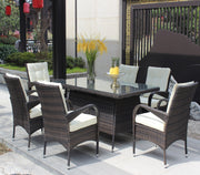 7-Piece Outdoor Dining Set with Table & 6 Chairs (Brown & Beige)