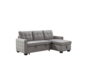 77 Inch Reversible Sleeper Sectional with Storage Chaise, Light Grey