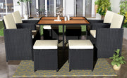 9 Piece All-Weather PE Wicker Dining Table Set with Wood Tabletop