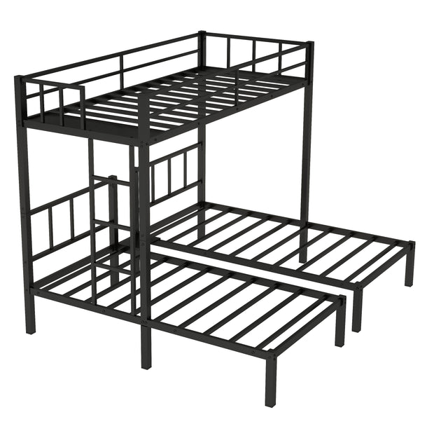 Twin over Twin & Twin Bunk Beds for 3, Twin XL over Twin & Twin Bunk Bed Metal Triple Bunk Bed, Black