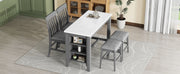 5-piece Counter Height Dining Table Set with Built-in Storage Shelves,Grey