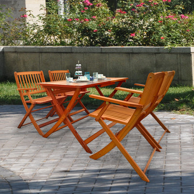 Foldable Patio Dining Set, 4 Folding Chairs &  Dining Table, Teak