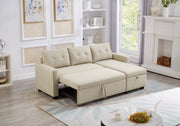 Convertible Sleeper Sectional Sofa with Storage Chaise, Beige