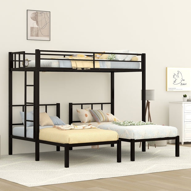 Twin over Twin & Twin Bunk Beds for 3, Twin XL over Twin & Twin Bunk Bed Metal Triple Bunk Bed, Black