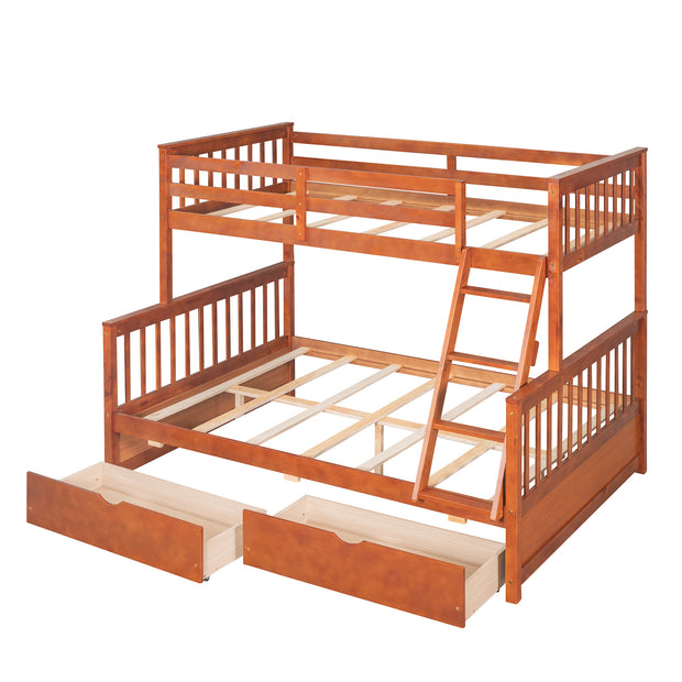 Twin-Over-Full Bunk Bed with Ladders and Two Storage Drawers