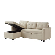 Convertible Sleeper Sectional Sofa with Storage Chaise, Beige