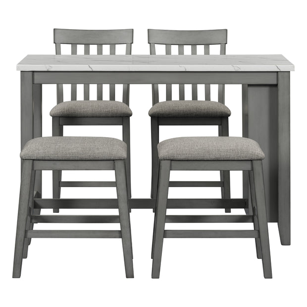 5-piece Counter Height Dining Table Set with Built-in Storage Shelves,Grey