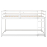 Twin over Twin Floor Bunk Bed with Ladder , White