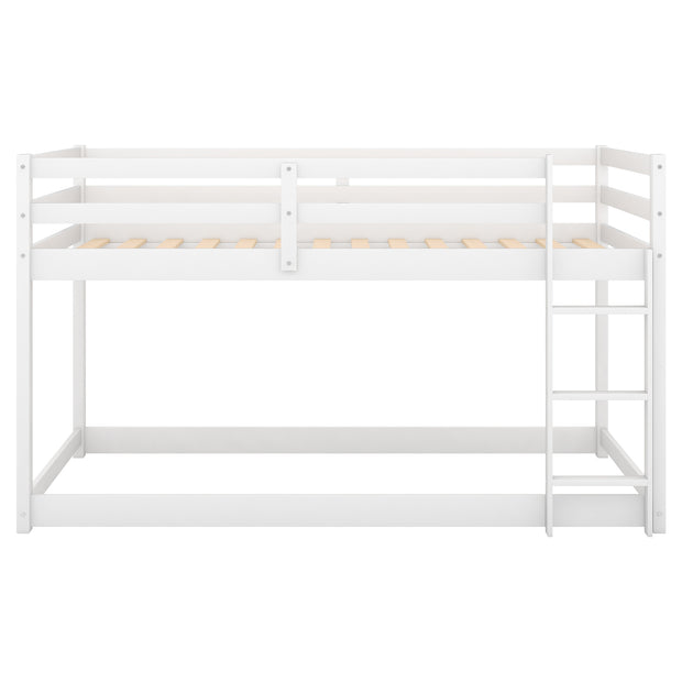 Twin over Twin Floor Bunk Bed with Ladder , White