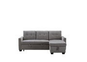 77 Inch Reversible Sleeper Sectional with Storage Chaise, Light Grey