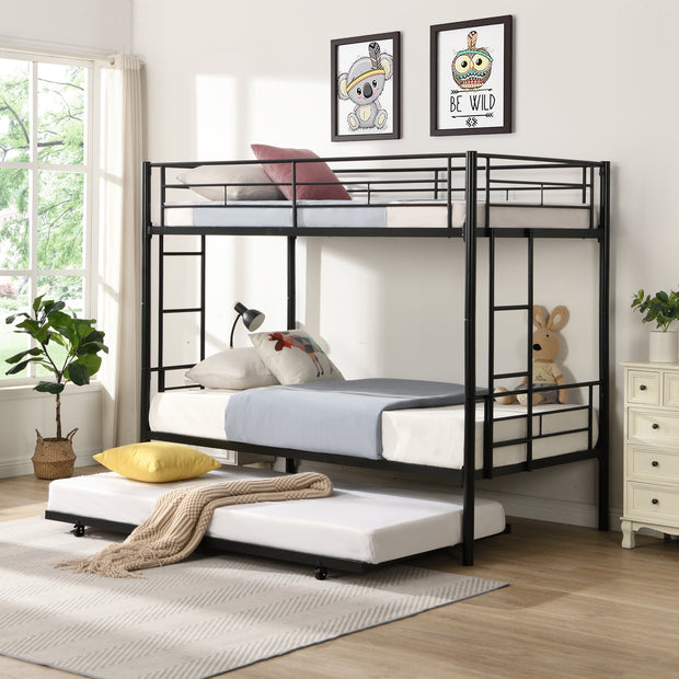 Twin Over Twin Bunk Bed Frame with Trundle. Can be Divided Into Two Beds