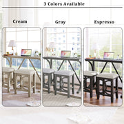 Farmhouse 3-Piece Counter Height Dining/Bar Set with USB Port and Upholstered Stools,Cream