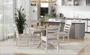 5-Piece Retro Dining Set, Wood Round Extendable Dining Table and 4 Upholstered Dining Chairs (Off White)