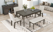 6-Piece Dining Table Set with Upholstered Dining Chairs and Bench,Farmhouse Style, Tapered Legs, Dark Gray+Beige