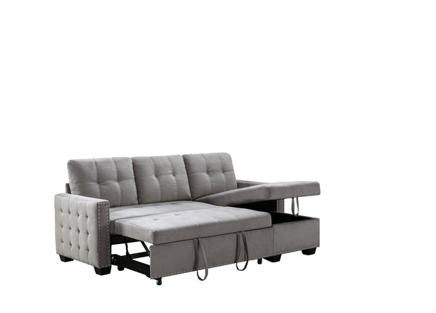 77 Inch Reversible Sleeper Sectional with Storage Chaise, Light Grey