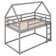 Twin over Twin Low Bunk Bed, House Bed with Ladder