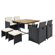 9 Piece All-Weather PE Wicker Dining Table Set with Wood Tabletop