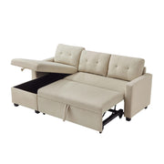 Convertible Sleeper Sectional Sofa with Storage Chaise, Beige